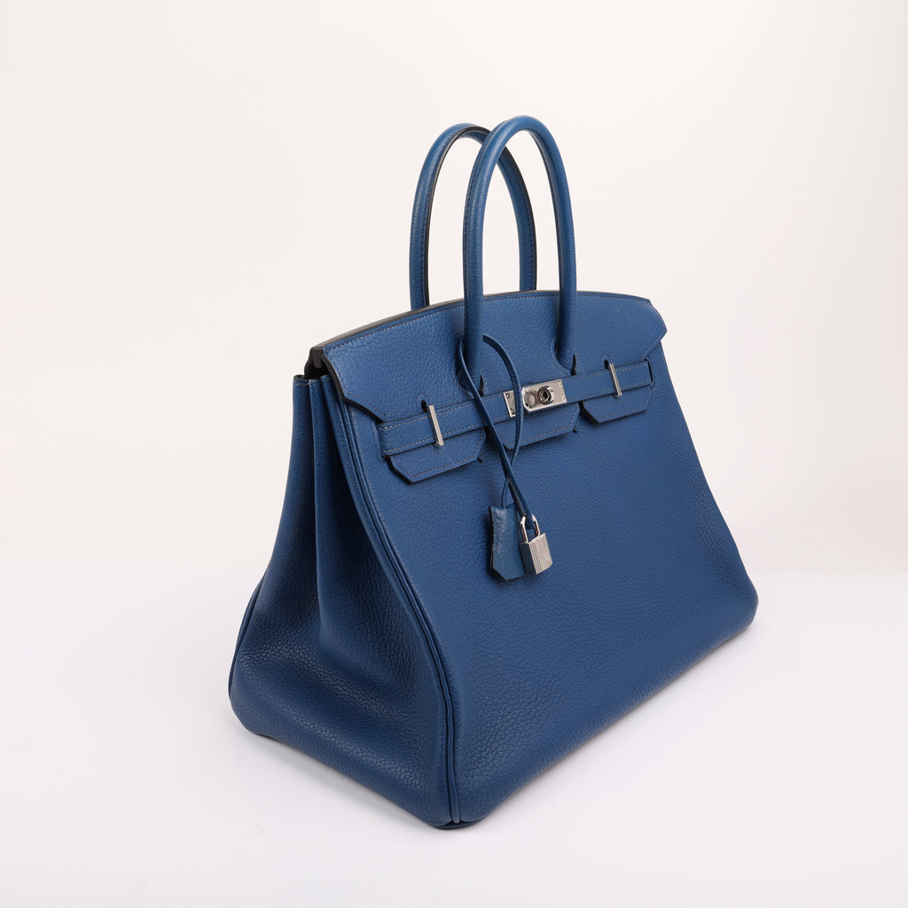 Hermes Bleu de Malte Togo Retourne Birkin 35 (PHW | 2002)