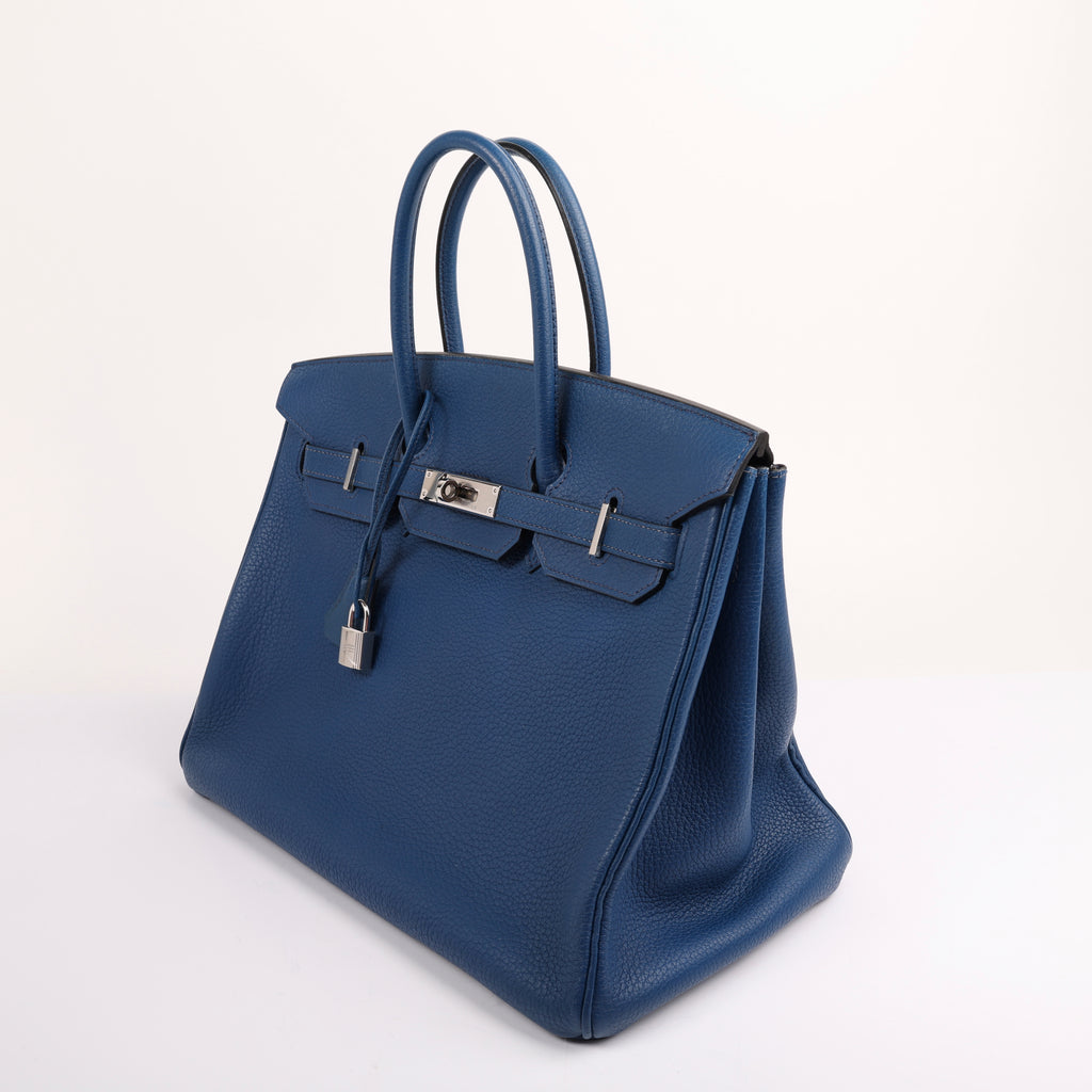 Hermes Bleu de Malte Togo Retourne Birkin 35 (PHW | 2002)