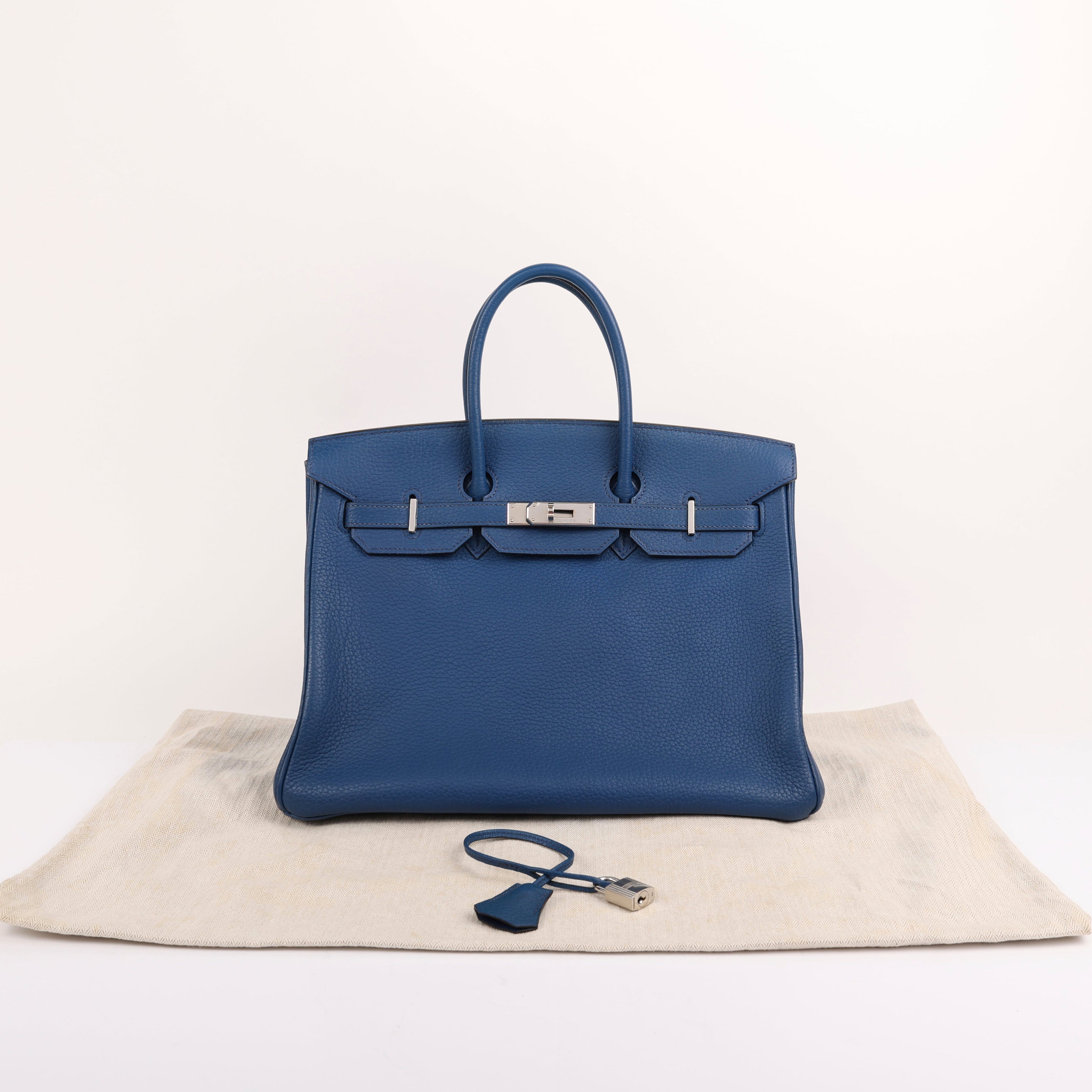 Hermes Bleu de Malte Togo Retourne Birkin 35 (PHW | 2002)
