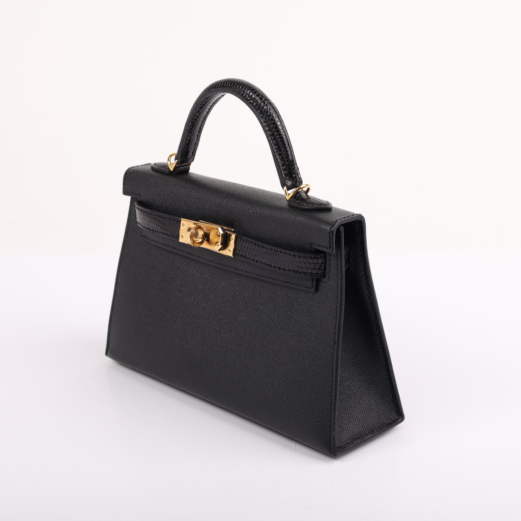 Hermès Black Veau Madame Lizard Touch Mini Kelly II 20 (GHW | 2024)