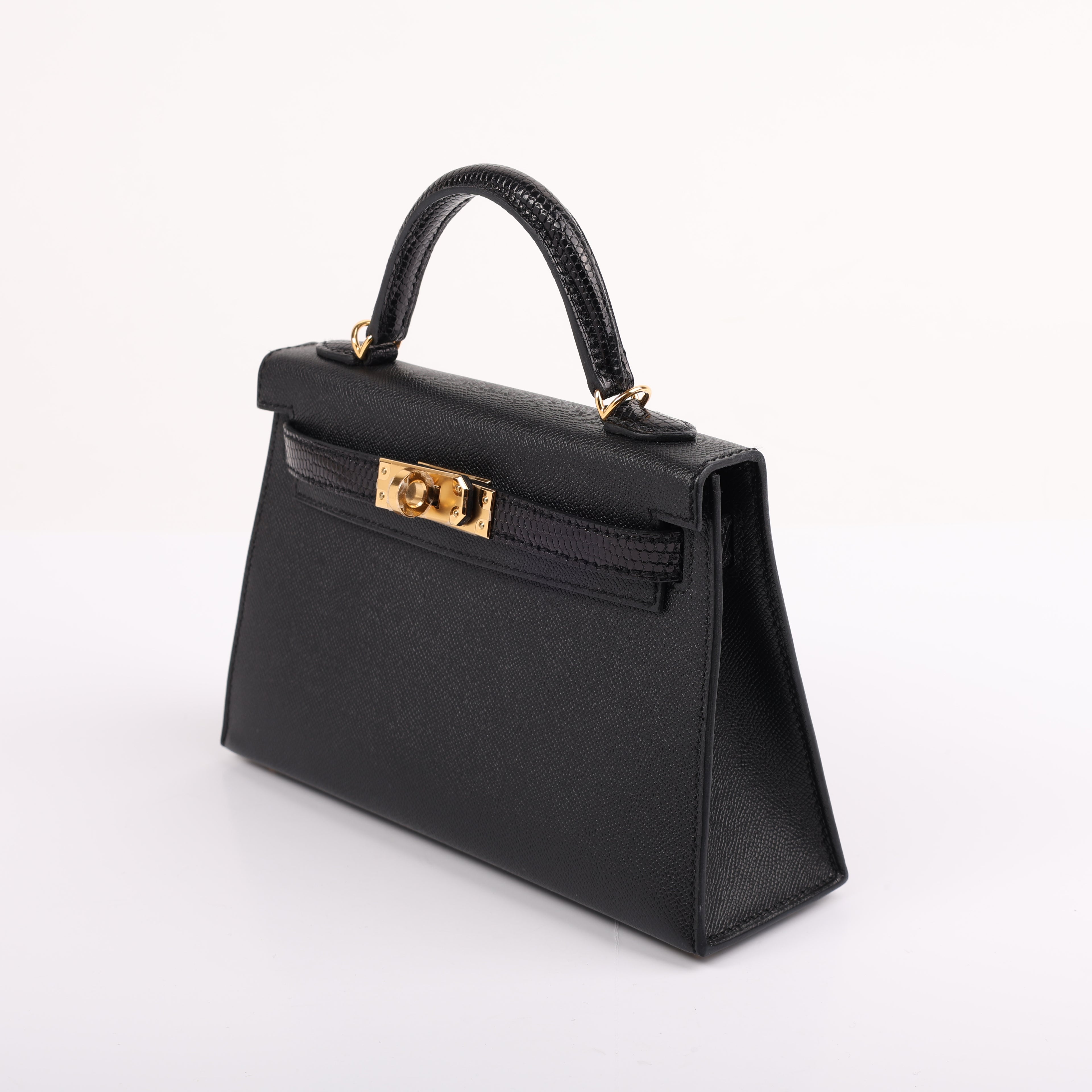 Hermès Black Veau Madame Lizard Touch Mini Kelly II 20 (GHW | 2024)