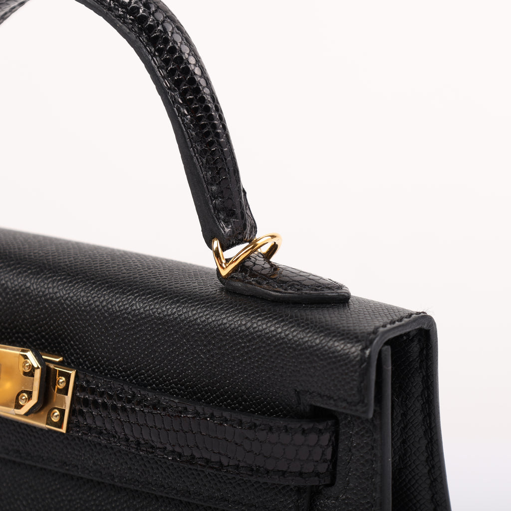 Hermès Black Veau Madame Lizard Touch Mini Kelly II 20 (GHW | 2024)