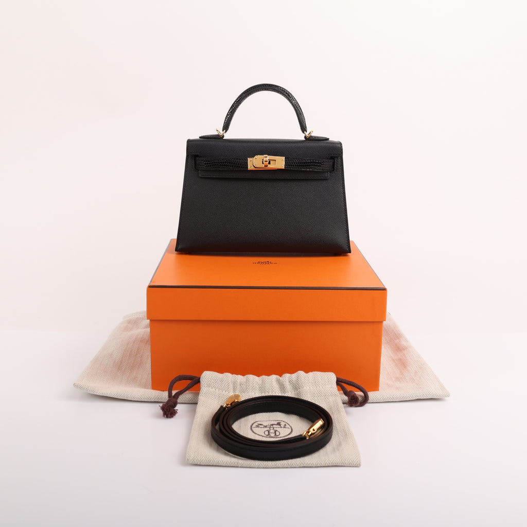 Hermès Black Veau Madame Lizard Touch Mini Kelly II 20 (GHW | 2024)