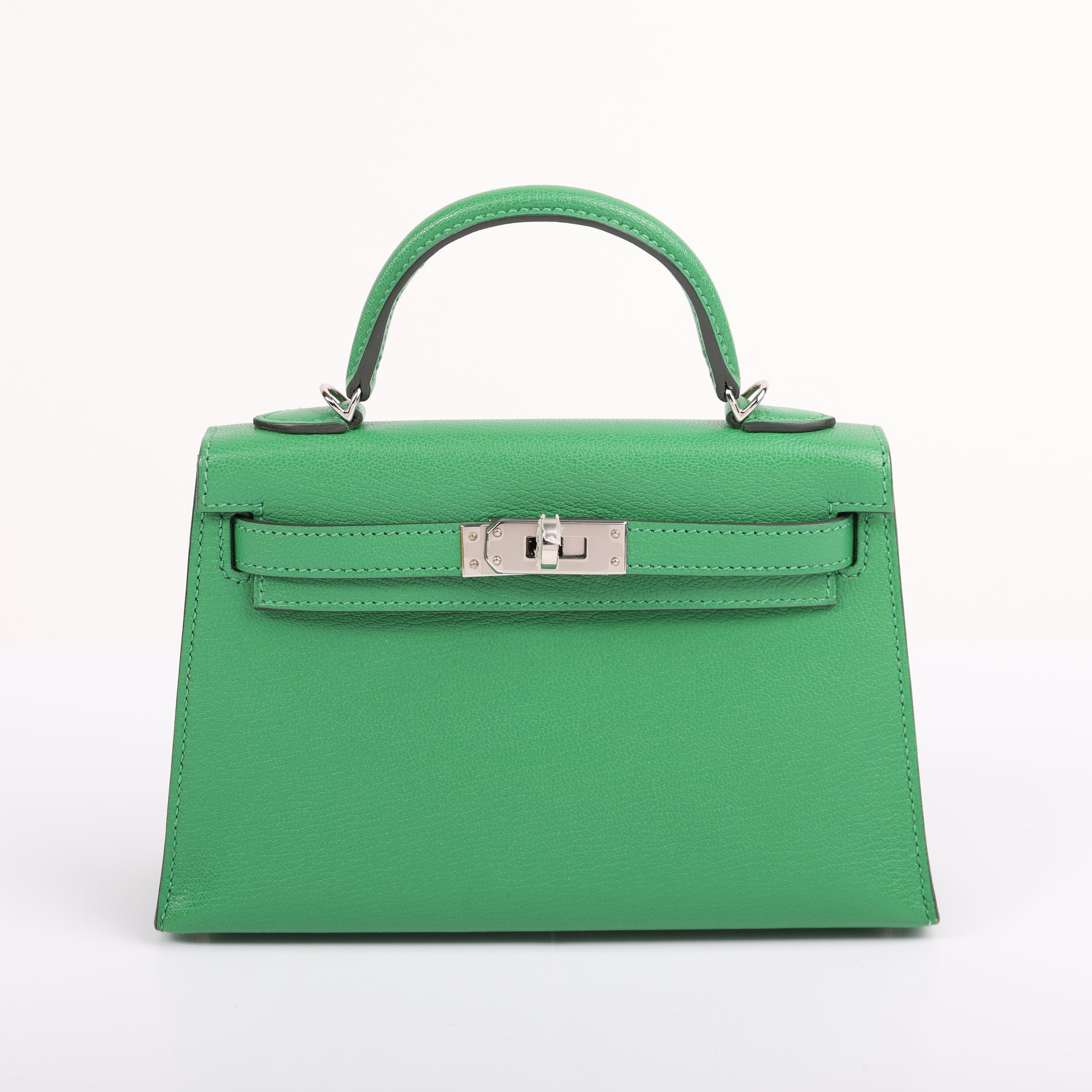 Hermès Vert Bambou Chèvre Mini Kelly II 20 (PHW | 2024)