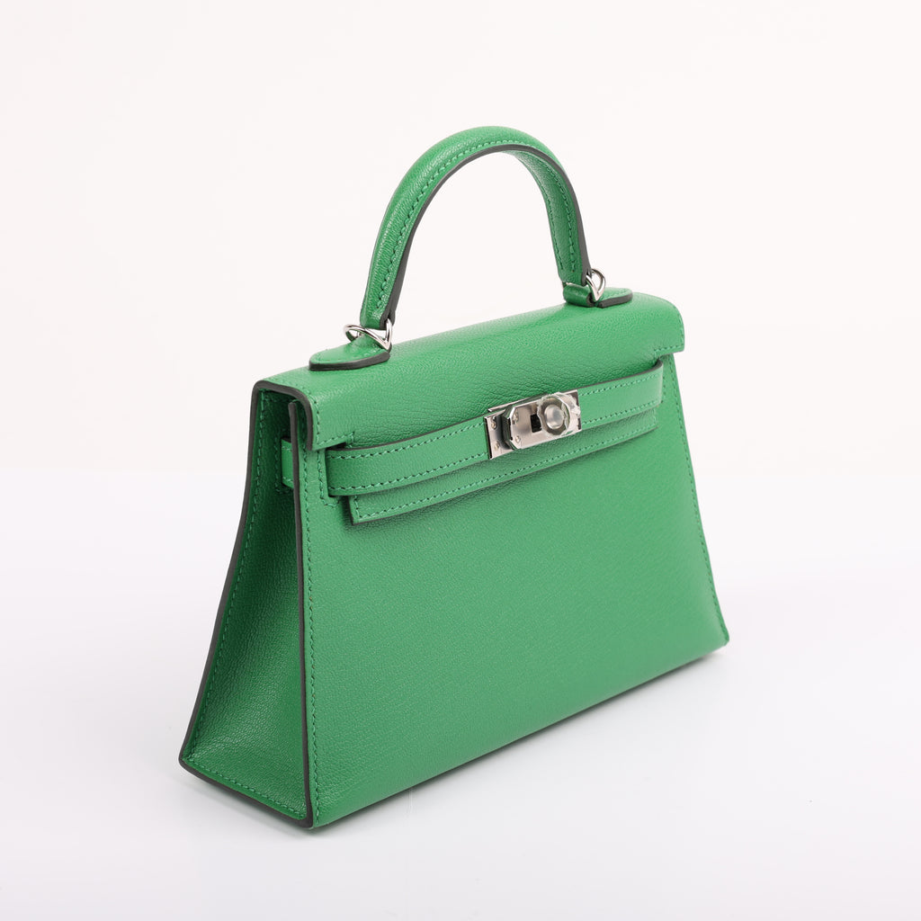 Hermès Vert Bambou Chèvre Mini Kelly II 20 (PHW | 2024)