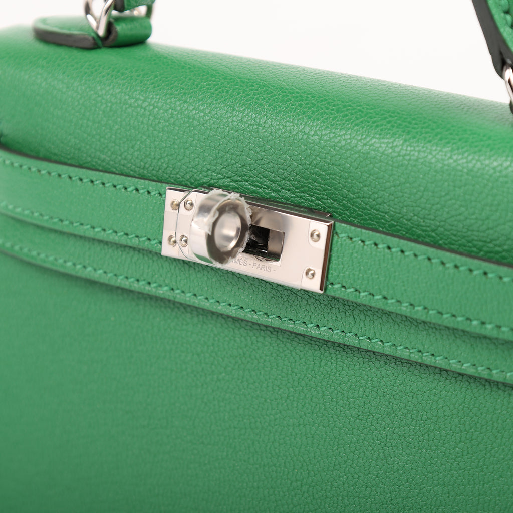 Hermès Vert Bambou Chèvre Mini Kelly II 20 (PHW | 2024)