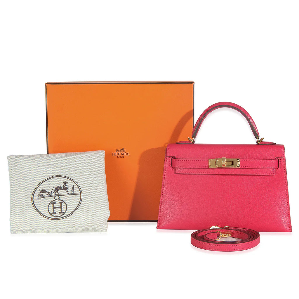 2020 Hermès Rose Extreme Chevre Chamkila Mini Kelly 20 GHW