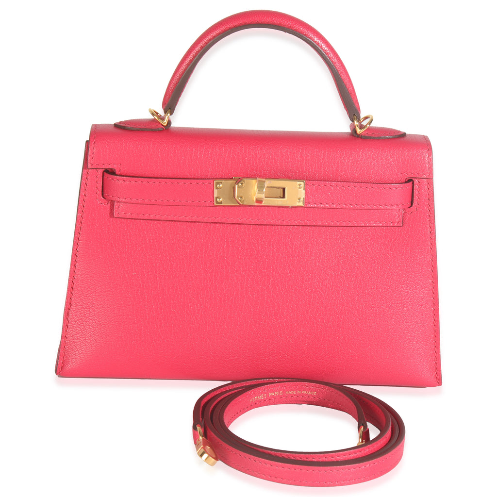2020 Hermès Rose Extreme Chevre Chamkila Mini Kelly 20 GHW